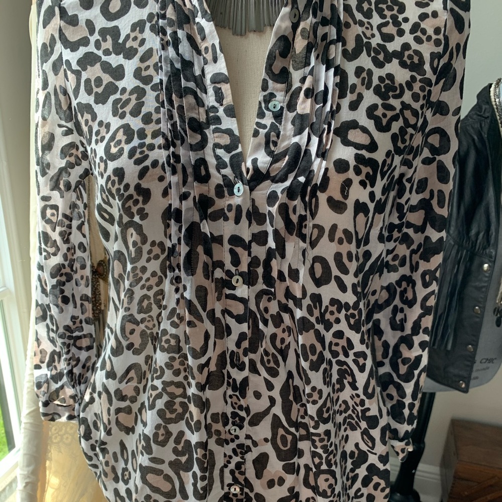Zara Basic leopard tunic button down small - Picture 2 of 5